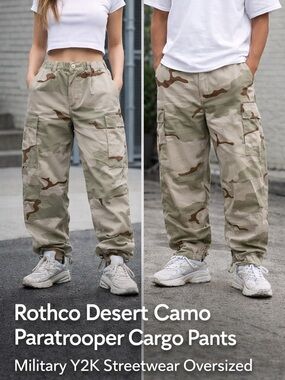 Rothco Desert Camo Paratrooper Cargo Pants Military Y2K Streetwear Oversized L